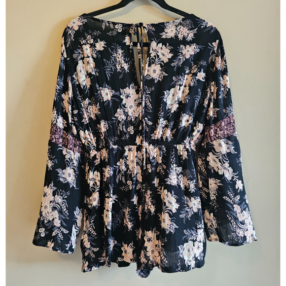 Angie VTG Romper Pockets Women's L Boho Hippie floral print Print - Picture 3 of 5
